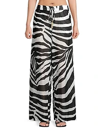 Zebra Cotton-Silk Wide-Leg Pants