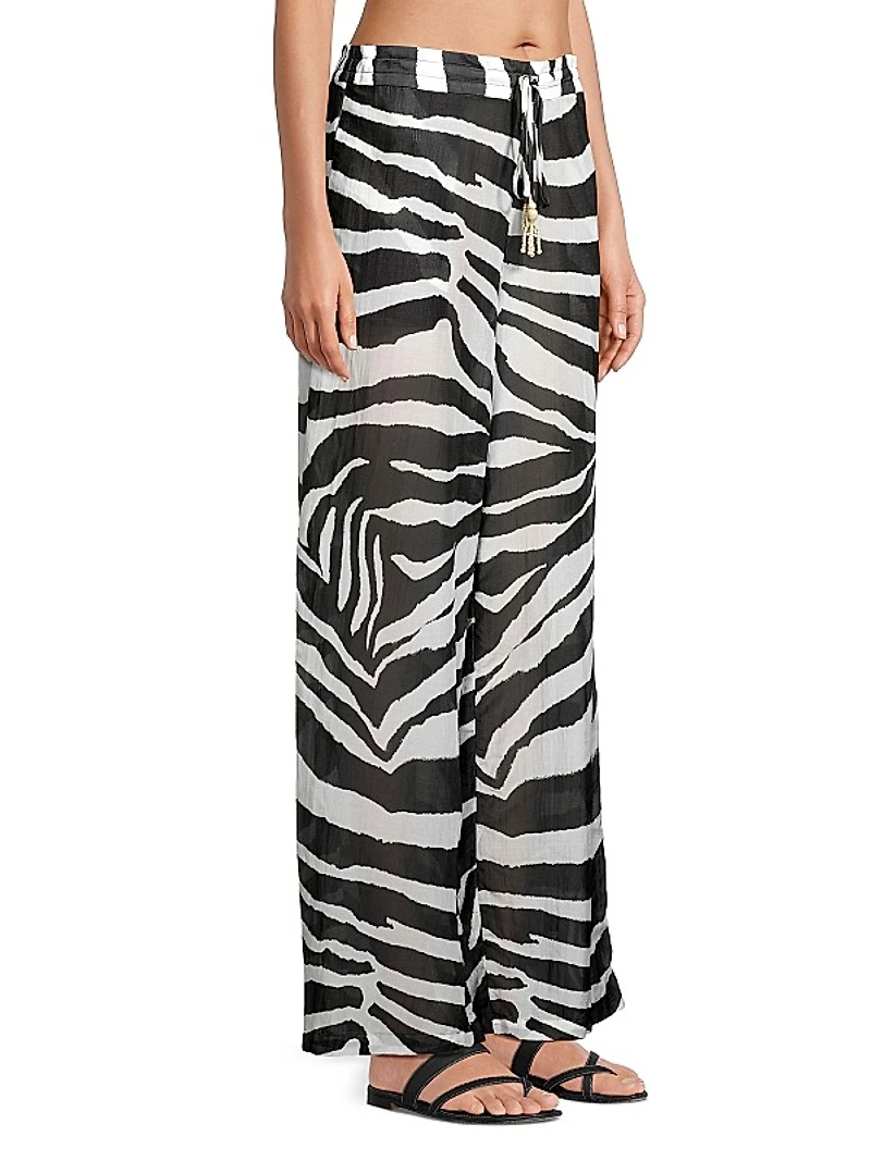 Zebra Cotton-Silk Wide-Leg Pants