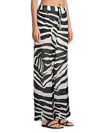 Zebra Cotton-Silk Wide-Leg Pants