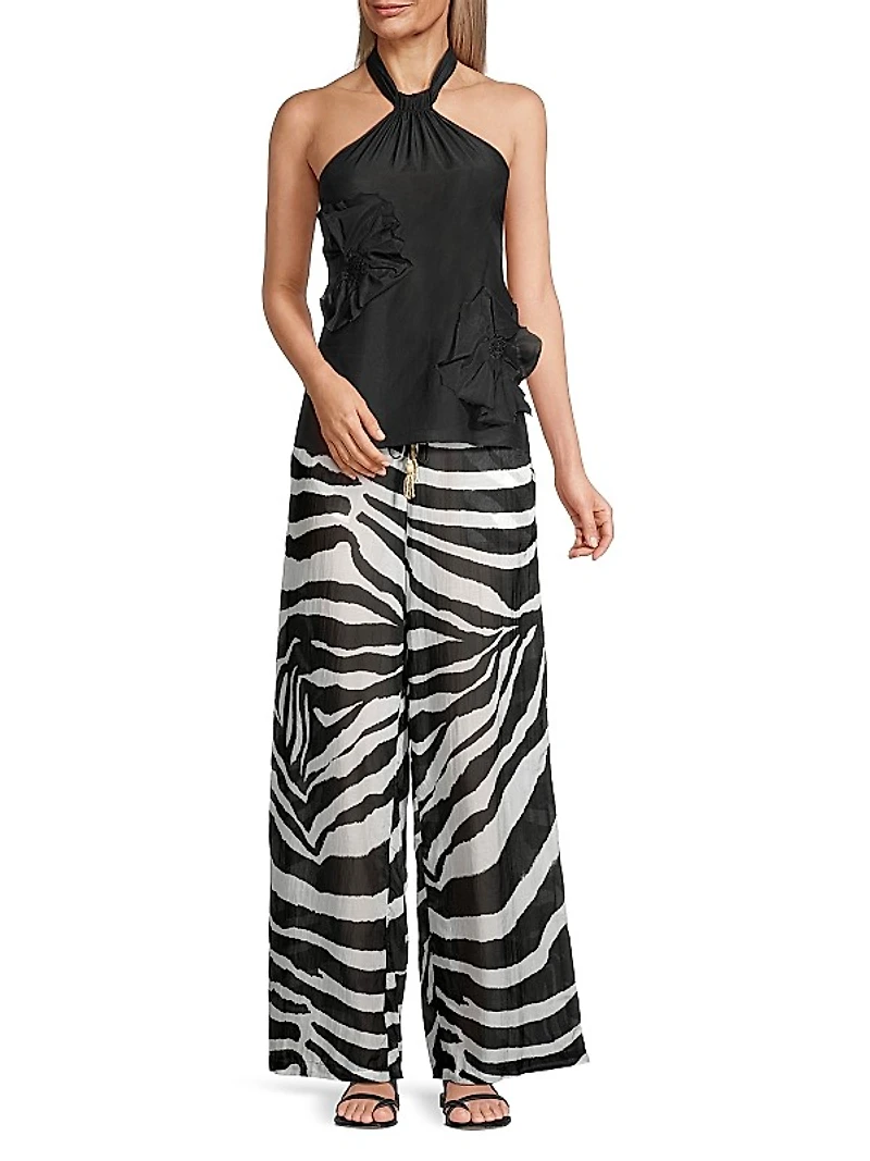 Zebra Cotton-Silk Wide-Leg Pants