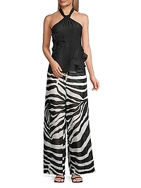 Zebra Cotton-Silk Wide-Leg Pants