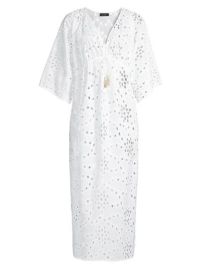 Cotton Eyelet V-Neck Midi-Dress