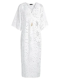 Cotton Eyelet V-Neck Midi-Dress