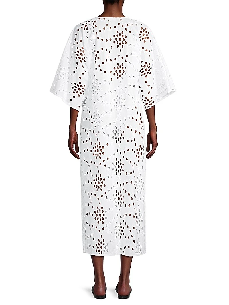 Cotton Eyelet V-Neck Midi-Dress