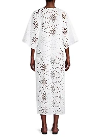 Cotton Eyelet V-Neck Midi-Dress