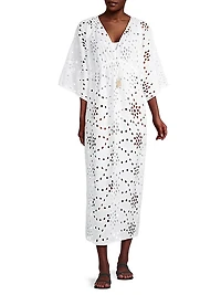 Cotton Eyelet V-Neck Midi-Dress