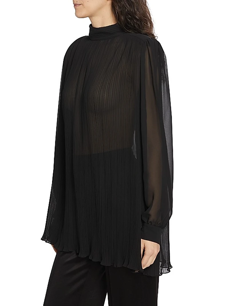 Strong Shoulder Pleated Satin Blouse