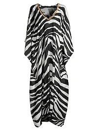 Zebra Cotton-Silk V-Neck Maxi Dress