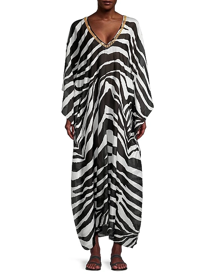 Zebra Cotton-Silk V-Neck Maxi Dress