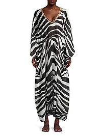 Zebra Cotton-Silk V-Neck Maxi Dress