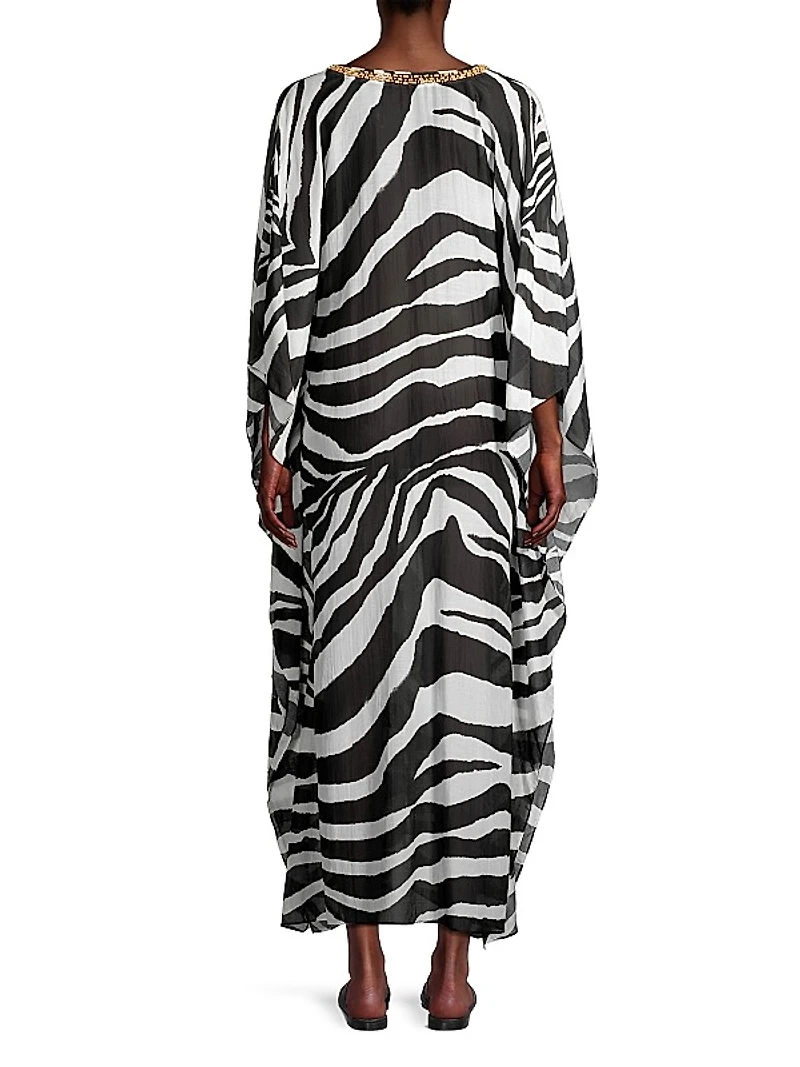 Zebra Cotton-Silk V-Neck Maxi Dress