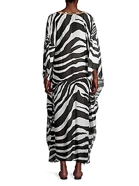 Zebra Cotton-Silk V-Neck Maxi Dress