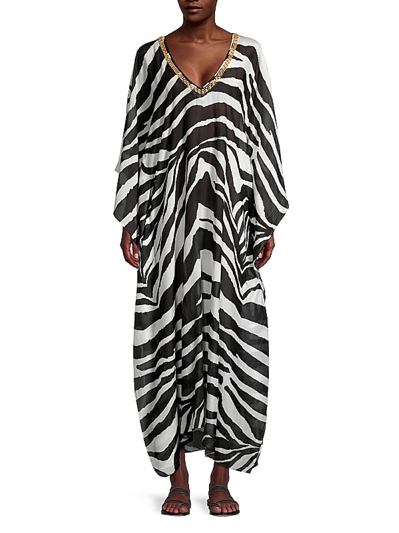 Zebra Cotton-Silk V-Neck Maxi Dress