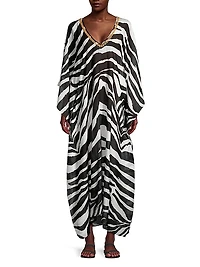 Zebra Cotton-Silk V-Neck Maxi Dress