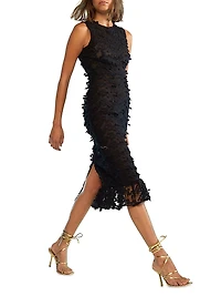 Tulle Floral Appliqué Midi-Dress