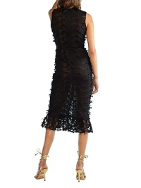 Tulle Floral Appliqué Midi-Dress