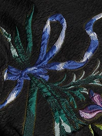 Floral Jacquard Puff-Sleeve A-Line Dress