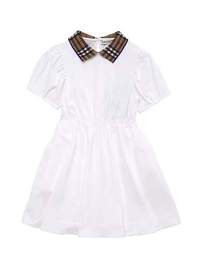 Little Girl's & Girl's Check Collar Puff Sleeve Dress