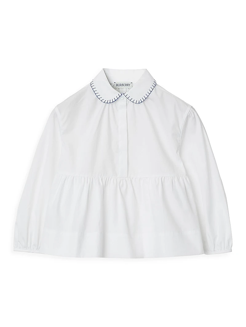 Little Girl's & Lauren Stretch Cotton Poplin Peplum Blouse