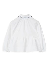 Little Girl's & Lauren Stretch Cotton Poplin Peplum Blouse