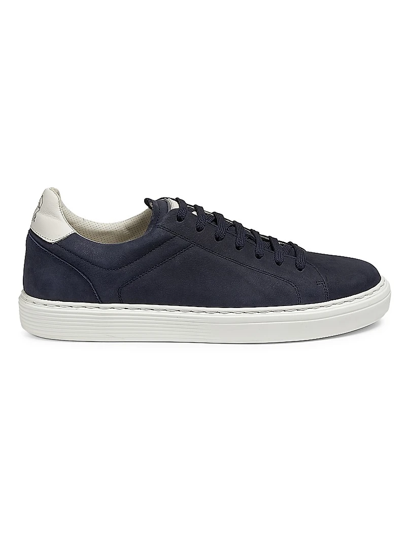 Suede-Trim Low-Top Leather Sneakers