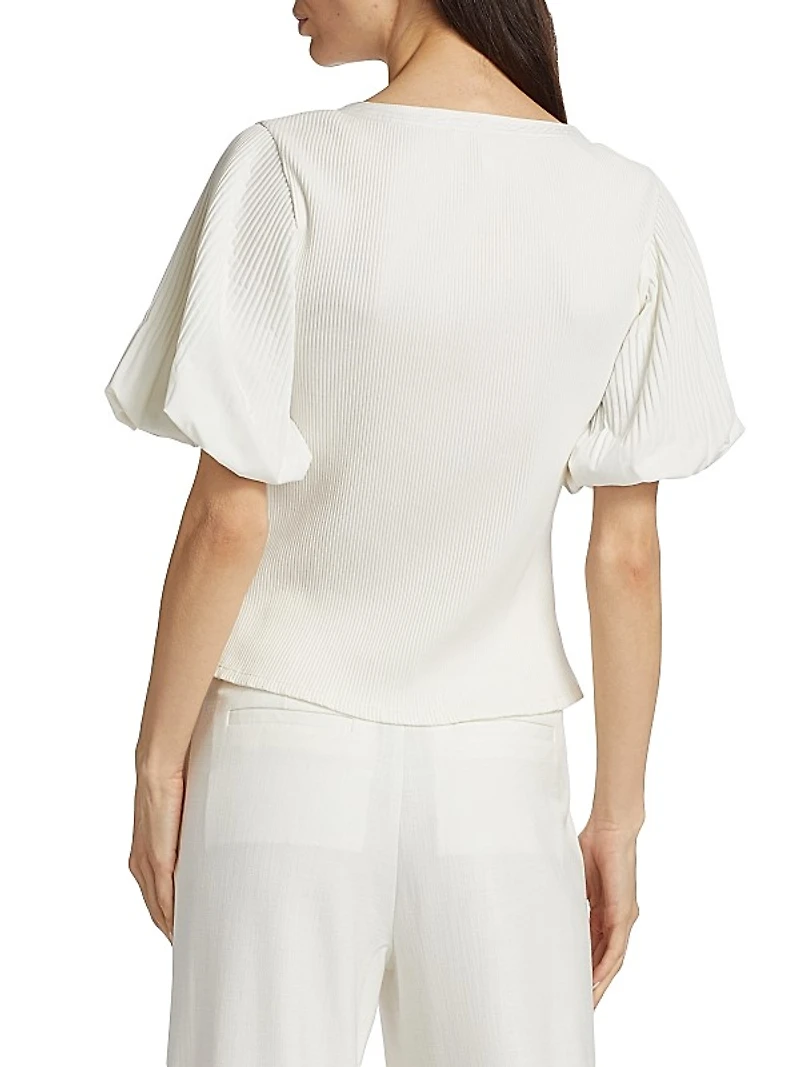 Ribbed Puff-Sleeve Top