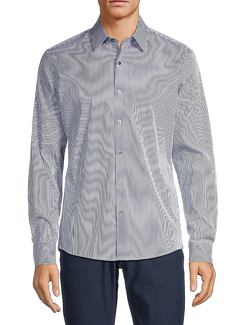 Striped Button-Front Slim-Fit Shirt