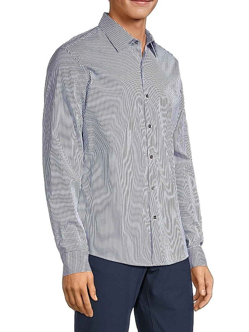 Striped Button-Front Slim-Fit Shirt