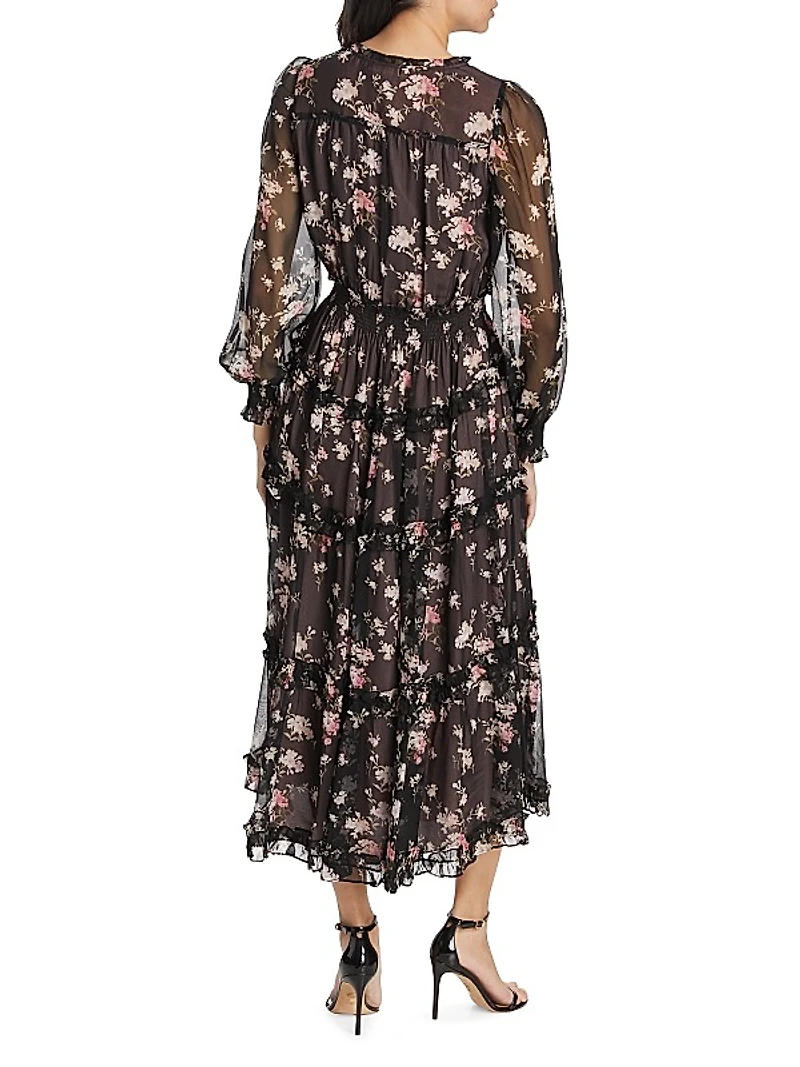 Kailo Silk Floral Tiered Maxi Dress