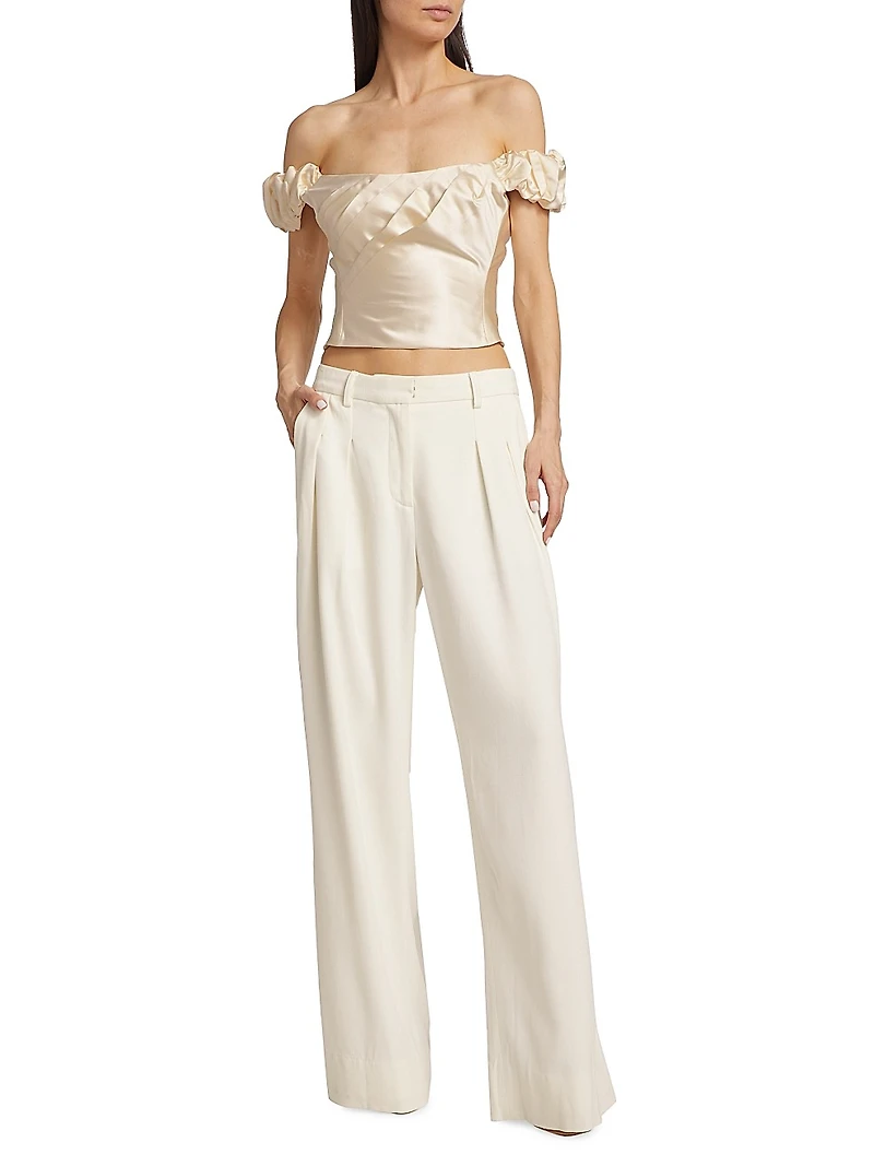 Adams Wool-Blend Pleated Wide-Leg Pants