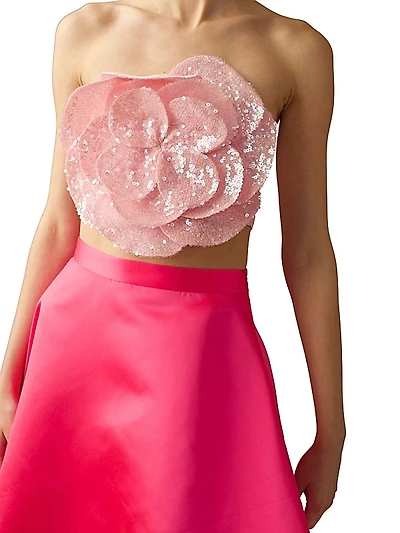 Sequined Floral Bandeau Top
