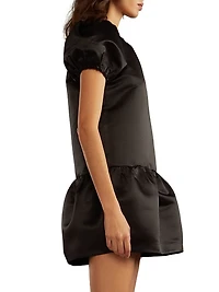 Tulip Puff-Sleeve Satin Minidress