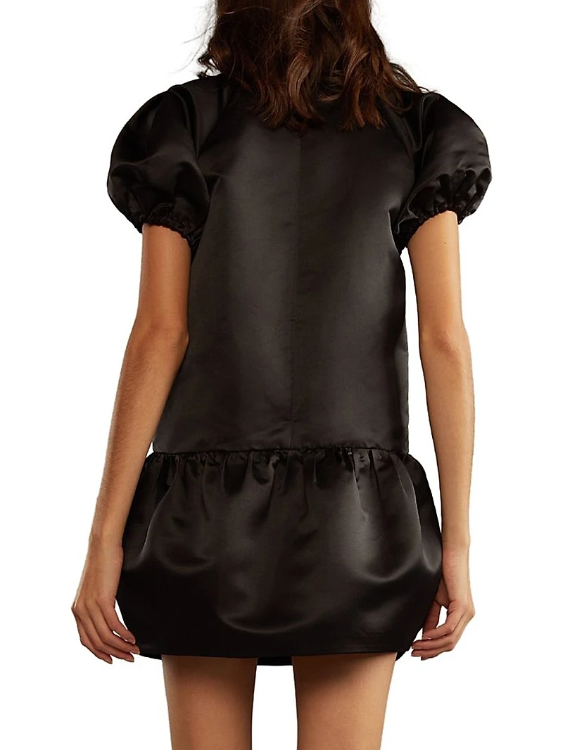 Tulip Puff-Sleeve Satin Minidress