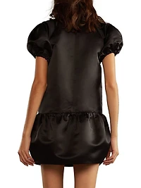 Tulip Puff-Sleeve Satin Minidress