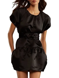 Tulip Puff-Sleeve Satin Minidress