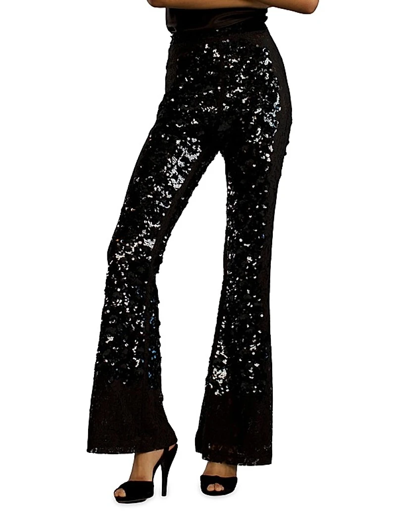 Lace Sequin Fit & Flare Pants
