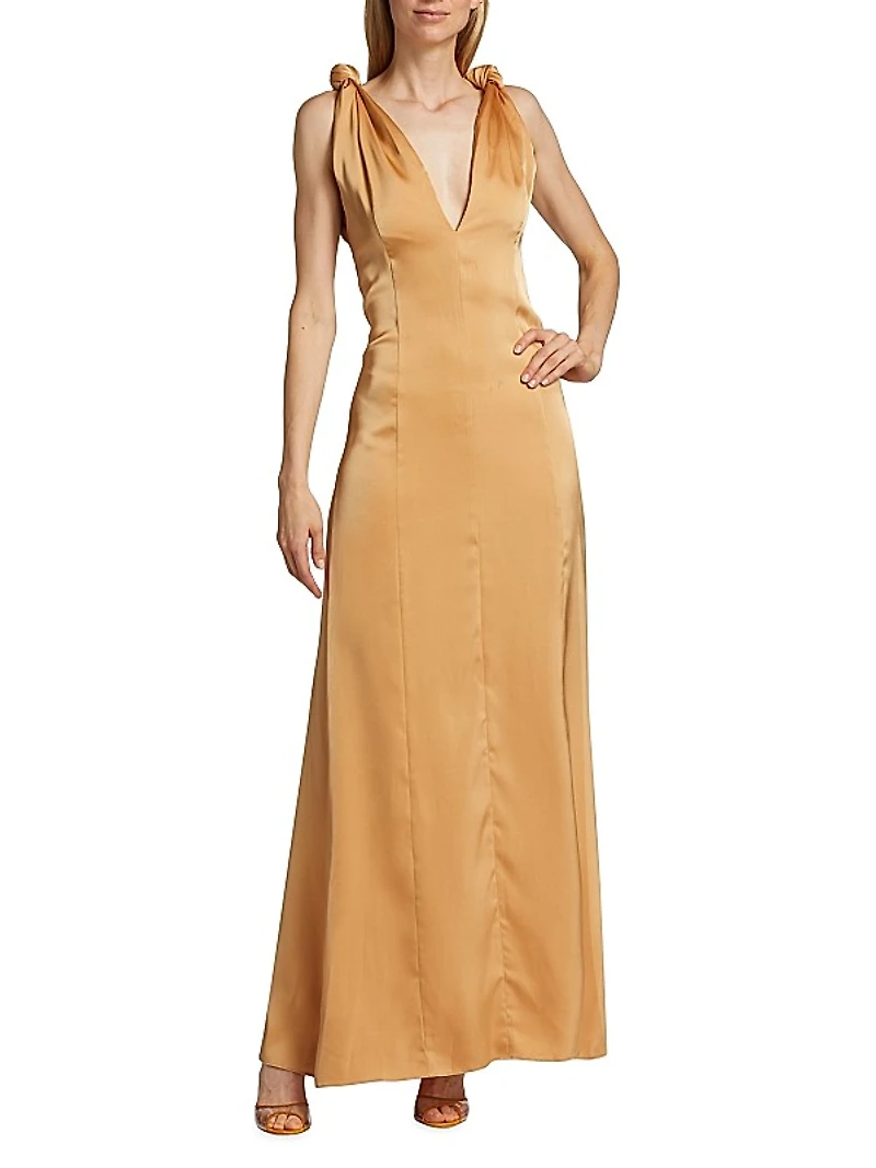 Naiomy Knotted Satin Maxi Dress
