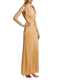 Naiomy Knotted Satin Maxi Dress