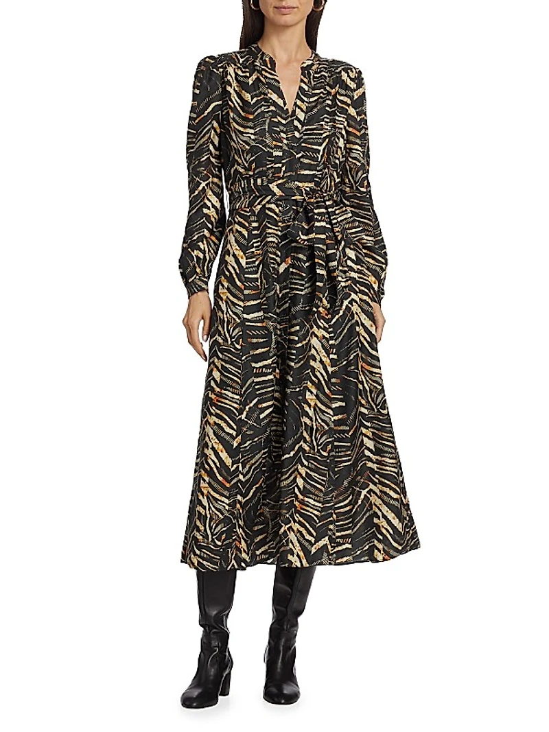 Lillian Cotton-Silk Twill Belted Dress