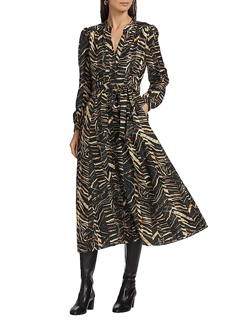 Lillian Cotton-Silk Twill Belted Dress