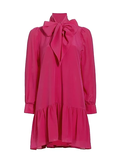 Kitty Silk Bow Drop-Waist Minidress