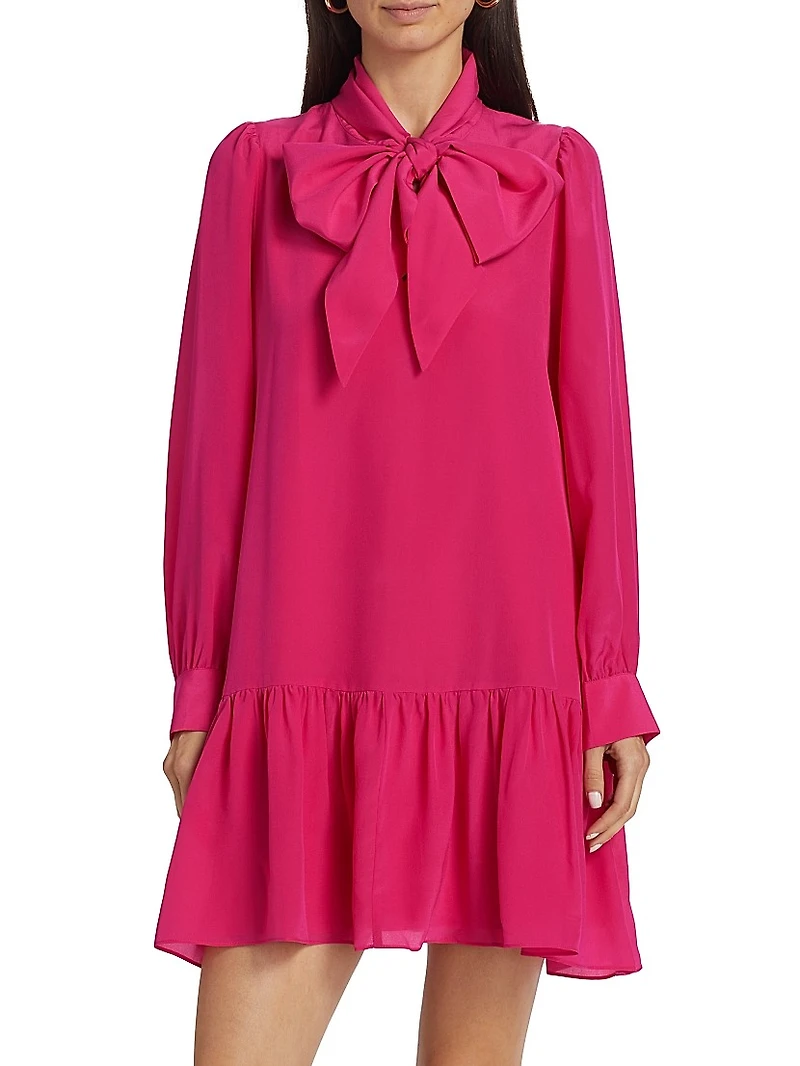 Kitty Silk Bow Drop-Waist Minidress