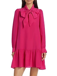 Kitty Silk Bow Drop-Waist Minidress