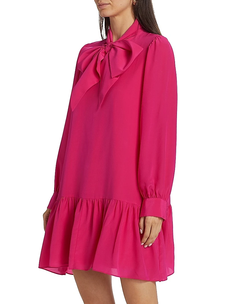 Kitty Silk Bow Drop-Waist Minidress