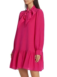 Kitty Silk Bow Drop-Waist Minidress