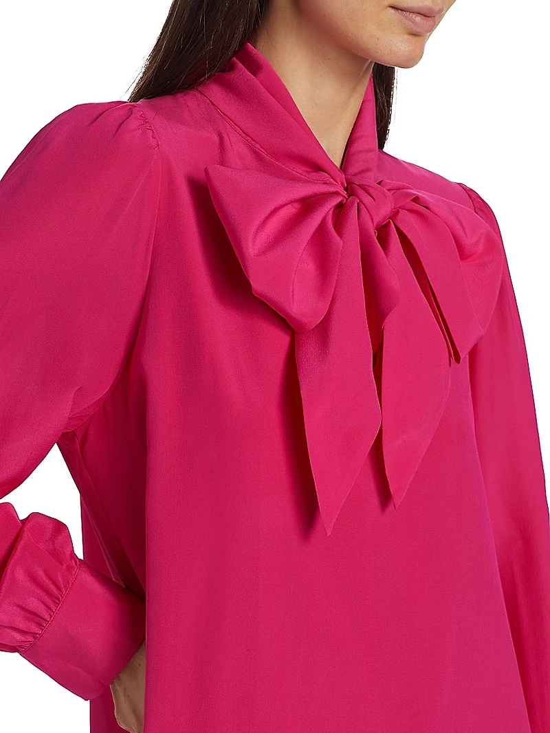 Kitty Silk Bow Drop-Waist Minidress