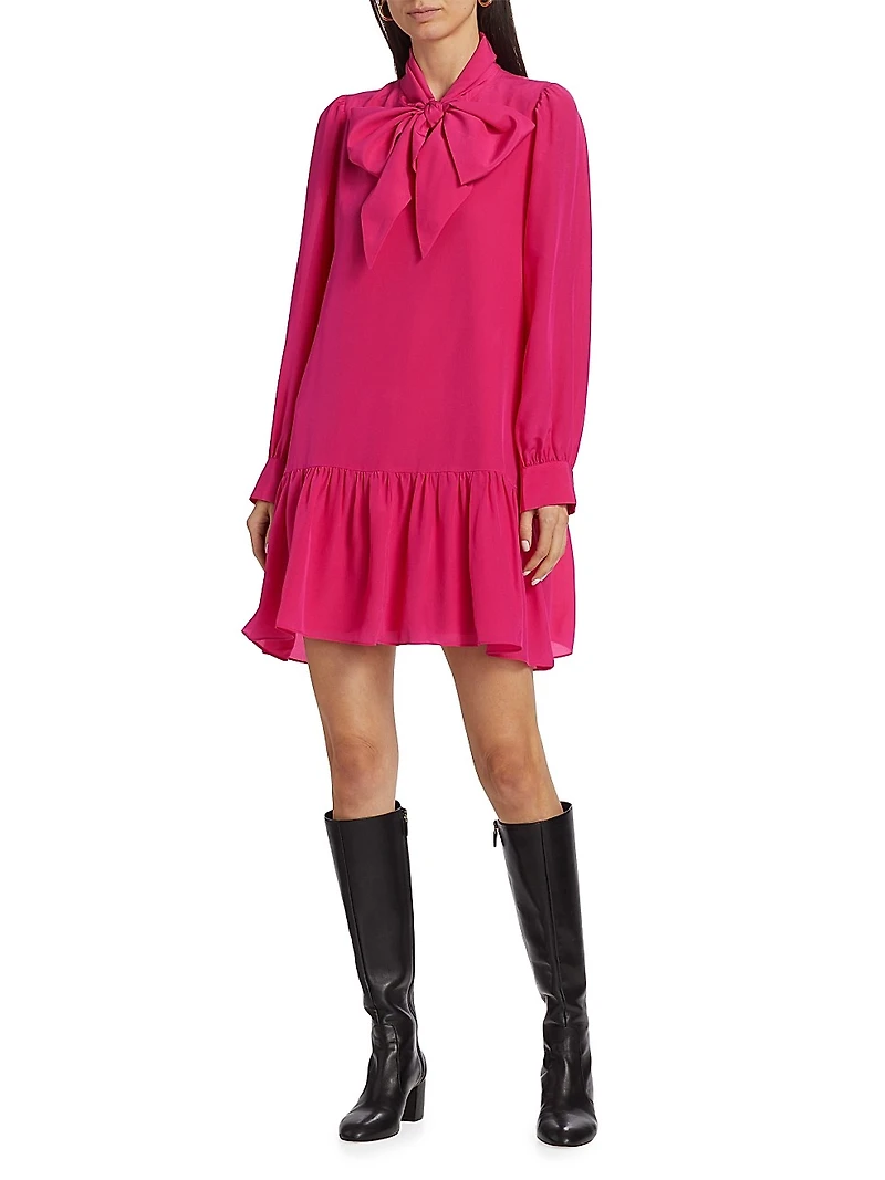 Kitty Silk Bow Drop-Waist Minidress