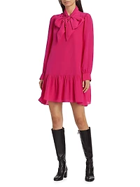 Kitty Silk Bow Drop-Waist Minidress
