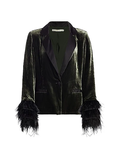 Esme Satin-&-Feather Trimmed Velvet Blazer
