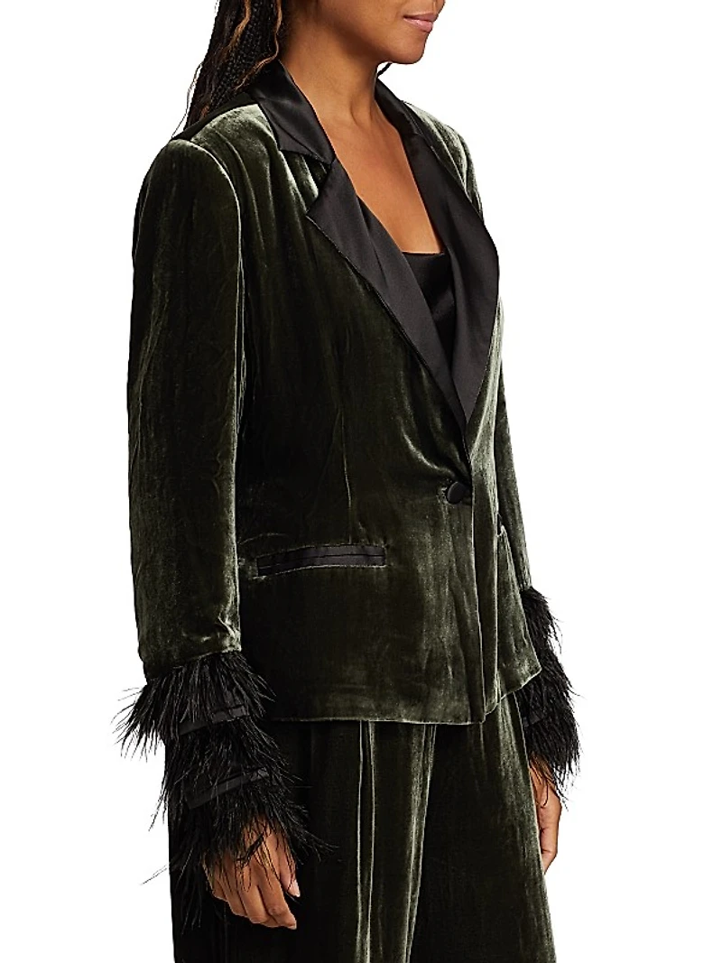 Esme Satin-&-Feather Trimmed Velvet Blazer